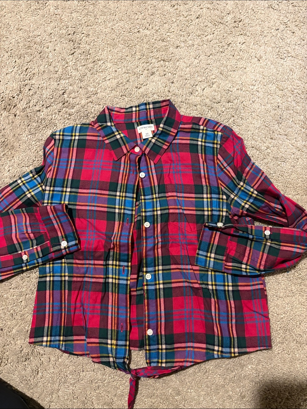 J.Crew Crewcuts Girls Plaid Button Down Tie Front Shirt